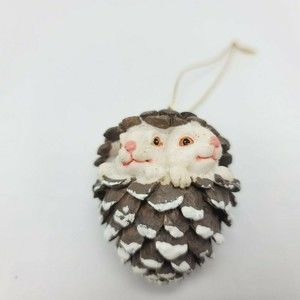 Won Woodland Pinecone Christmas Ornament Rabbits Bunny White Snow Snowy